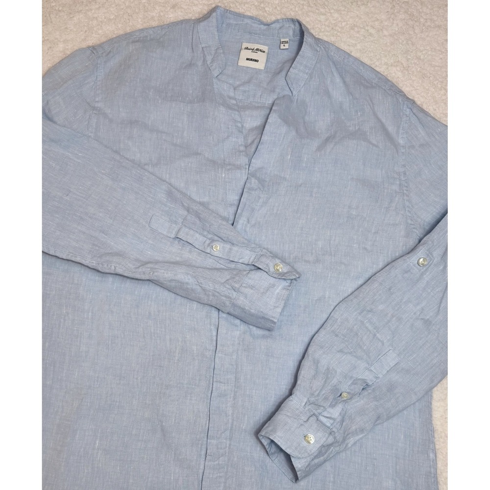 Murano Baird McNutt Linen Shirt Mens Large Blue Band Collar Long Sleeve